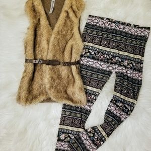 Two peice faux fur and leggings set
